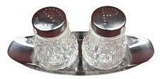 Salz- Pfefferstreuer Set Tablett Vintage Bleikristall Glas Edelstahl Rarität