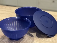 Tupperware Junge Welle Schüssel 4,3 l Blau + Sieb Servierschüssel Salatschüssel