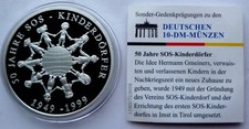 50 Jahre SOS Kinderdörfer  - Sonder Gedenkprägung in PP zur 10 DM Münze 1999