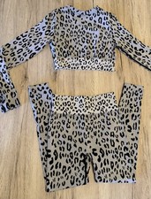 Sport Set Zweiteiler Leopard Muster Grau S