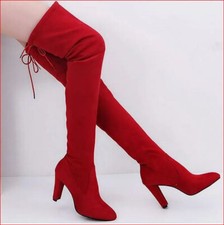 Rote Neue Veloursleder Overknees Stiefel Gr.42/43