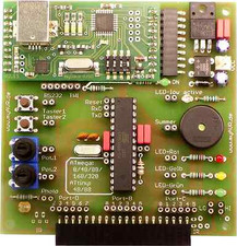 AVR Atmel Mega Board mit USB ISP Programmer, bestückt.