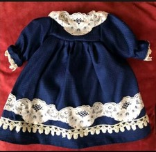 Puppenmode Kleid Blau-Beige 50 cm