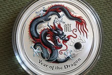 Australien Lunar II 2012 Drache 1 OZ schwarz-rot coloriert farbig Silbermünze