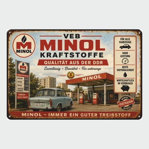 Blechschild veb minol - blechschild,