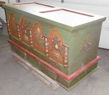 truhe flachdeckel antik holz massiv bemalt schubladen hohl schlüssel  top deko