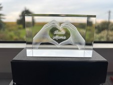Kristallglasblock 3D Laser-Hologram "Beste Mama" mit Zertifikat in Geschenkbox