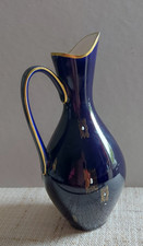 Vase mit Golddekor und Goldrand  Henkelvase / 60er echt Kobalt