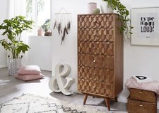 Kommode Akazie 53x125 natur Sideboard highboard schmal Retro-Look Mosaik Muster