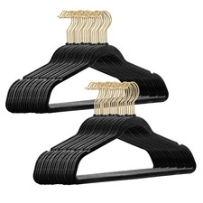 Schwarz Samt /  Gold Haken Kleiderbügel Anzug Bügel Antirutsch Garderobenbügel