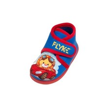 Flyke Baby Hausschuh mit Klettverschluss aus weichem Stoff Kobalt Löwenprint