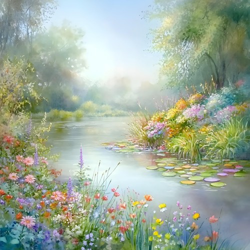 Wandbild blumen see natur - blumen,