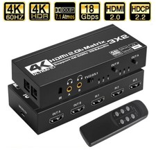 3X2 HDMI 2.0 Matrix Switch 3 in 2 Out 4K 60Hz Matrix Splitter mit SPDIF L/R HDR
