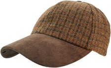 Wool Tweed Baseball Cap - Suede Peak Outdoor Country Jagd Caps