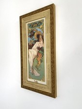 *GOEBEL WANDFLIESE BILD MUCHA SOMMER 1897 GOLD RAHMEN ART NOUVEAU