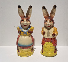 antike Osterhasen Frau+Mann Füllbox Candy Container Pappmaché Pappe Ostern