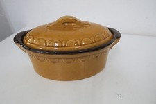 kleine Keramik Auflaufform Terrine mit Deckel braun Länge 22 cm,