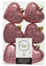 6er Set Anhänger PVC Herz samtpink Weihnachtskugeln Baumschmuck bruchfest