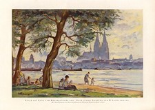 Blick auf Köln vom Messegelände aus XL Kunstdruck 1925 von W. Lachenmeyer Dom