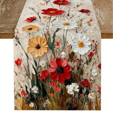 Tischläufer Bunte Blumen Sommer 2D-Flach-Druck Aquarell-Stil 33x90 Leinen-Optik