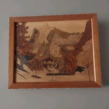 Intarsien Bild, Holzbild, Haus