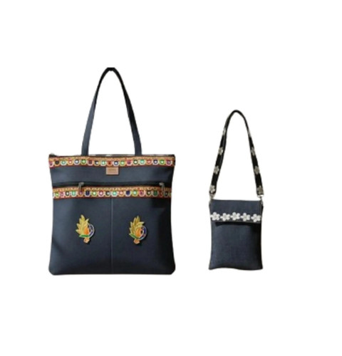 Peacock embroidered denim bag - peacock,