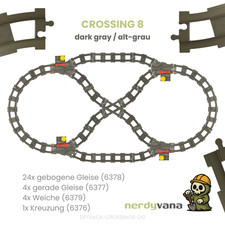 LEGO® DUPLO® Eisenbahn Crossing 8 - 28x Schienen 4x Weiche 1x Kreuzung alt-grau