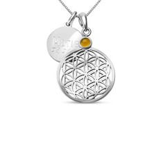 Blume des Lebens Kette Silber Gravur Heilige Geometrie Anhänger Lebensblume