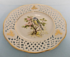 Vintage - BURG LINDAU Durchbruchteller Porzellanteller Blaumeise feiner Goldrand