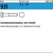 DIN 931 Sechskant-Schaftschraube Schraube M10x160 Edelstahl A2 70 St. blank