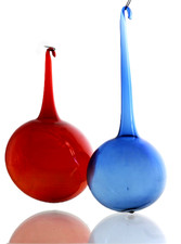 ALter Christbaumschmuck 2x GLASBAUMKUGEL Lauscha GLASKUGEL blau rot mundgeblasen