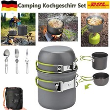 Camping Kochgeschirr Outdoor Topf Deckel Geschirr Set Kochtopf Klappgriff NEU