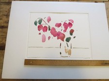 Orig. Oskar Koller Farb Lithographie mit Kreide Nürnberg "rote Blumen"  1985