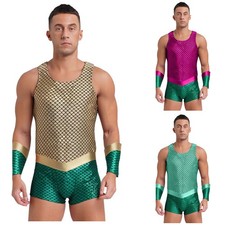 Herren Cosplay Party Jumpsuit König Triton Outfit Streetwear Bodysuit Karneval