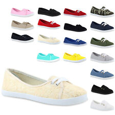 Sportliche Damen Ballerinas Stoff Slipper Sneaker Flats Schnürer 900469 New Look