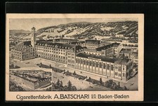 Baden-Baden, Cigarettenfabrik A. Batschari aus der Vogelschau, Ansichtskarte 
