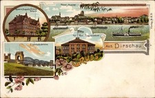 Litho Tczew Dirschau Pommern, Real-Progymnasium, Eisenbahnbrücke,... - 11150435
