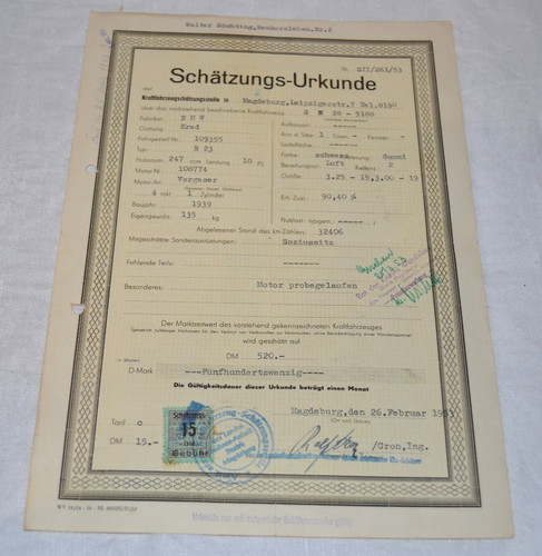 Schätzungsurkunde 1953 für