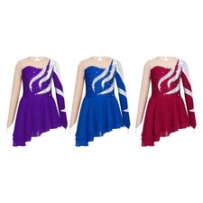 Mädchen Eiskunstlauf-Kleid Pailletten Ballettkleid Langarm Turnanzug Tanzkostüme