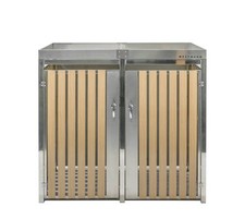 Mülltonnenbox mit Pflanzdach Doppelbox 240L Edelstahl silber/Holz 84x134x124cm