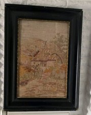 Antikes Gobelin Stickerei Bild Handarbeit  im  alten dazu passenden Rahmen