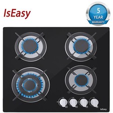 IsEasy 4 Flammig Glas Gaskochfeld Gasherd Einbauherd Erdgas Propangas Flüssiggas