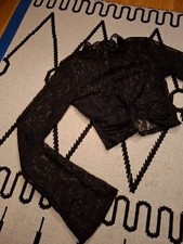 NEU H&M Bluse Shirt 34/36/XS spitze crop häkel trompetenärmel transparent zar