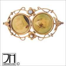 Jugendstil Gold Double Foto Brosche um 1900 zwei 2 Fotos austauschbar