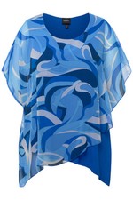 Ulla Popken große Größen Strick Top 54+ royalblau Tunika Chiffon Überwurf