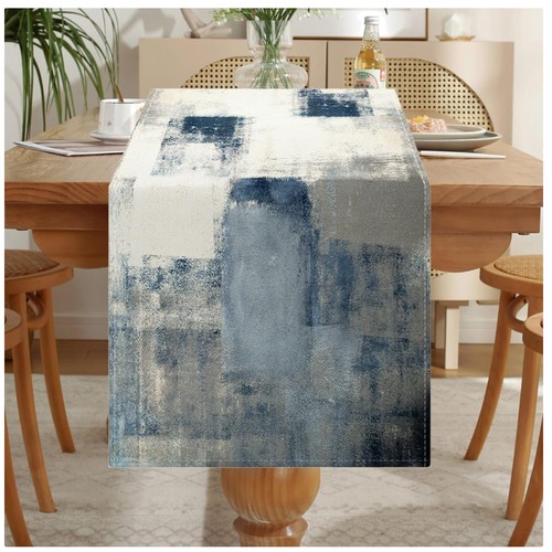 Tischläufer blau leinen - blau,