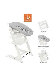 Stokke Tripp Trapp Hochstuhl, Weiß, Mit Newborn Babyschale Und Babyset In Weiß