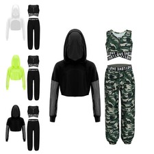 Kinder Mädchen Set Hosen Anzug Kapuze Outfits Tops Kostüm Fitnessraum Hip-Hop