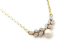 Halskette 585 GOLD 14 Karat Bicolor Collier Diamanten Perle diamonds G0759/25