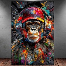 LEINWAND BILD ER XXL ABSTRAKT SCHIMPANSE AFFE KOPFHÖRER MUSIK WAND POSTER P733